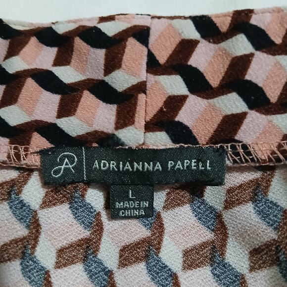 Adrianna Papell Large Faux Wrap Long-Sleeved Geometric Print Easy Care Pink - Picture 2 of 12